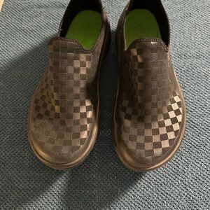 Black Checkered Slip-On Shoes